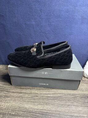 Stacy Adams Black Quilted Velvet Slip-On Loafers with Gold Accent